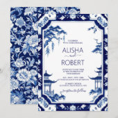 青磁チャイナペイントの花モチーフ ウェディング 招待状 (正面/裏面)