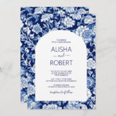 青磁チャイナペイントの花モチーフ ウェディング 招待状 (正面/裏面)