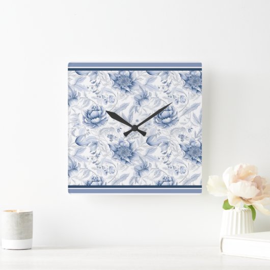 青磁王室の器花柄Vol.1 スクエア壁時計 (ホーム)