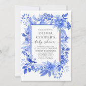 青磁花卉シノワズリー ベビーシャワー 招待状 (正面)