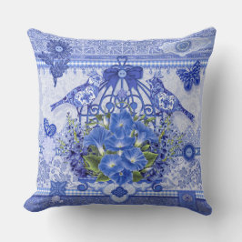 青磁鳥と鳥かご クッション