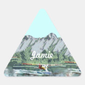 青空とアラスカの山々 三角形シール (正面)