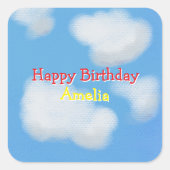 青空とフワフワ雲誕生日 スクエアシール (正面)