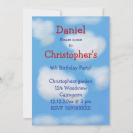 青空とフワフワ雲誕生日 招待状