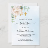 青空とユーカリの花の少年十字架洗礼 招待状 (正面)