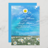 青空と夏の草原のデイジー ブライダルシャワー 招待状 (正面/裏面)
