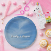 青空と白い雲の抽象芸術自然写真 ペーパープレート (パーティー)