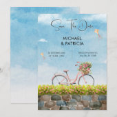 青空と自転車の風景とウェディング セーブザデート (正面/裏面)