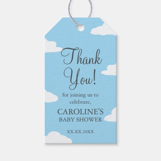 青空と雲のベイビーシャワー招待状 サンクスノート ギフトタグ (正面)
