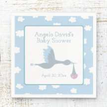 青空と雲の少年コウノトリのための赤ちゃんシャワー