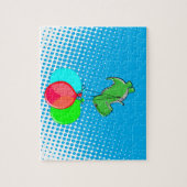 青空に吹き飛んでいる出しがついたかわいいTレックス ジグソーパズル (縦)