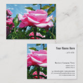 青空に咲く華やかなピンクのバラの花 名刺 (正面/裏面)