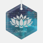 青空に咲く蓮の花と手書き ガラスオーナメント (正面)