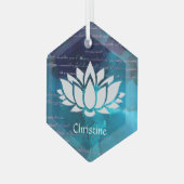 青空に咲く蓮の花と手書き ガラスオーナメント (正面左)