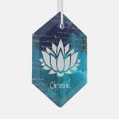 青空に咲く蓮の花と手書き ガラスオーナメント (正面右)