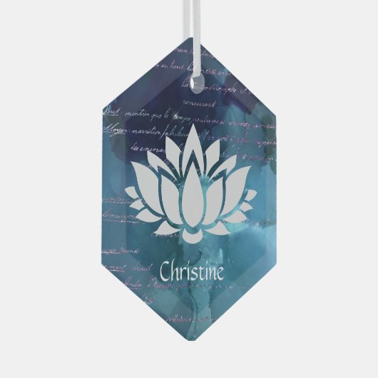 青空に咲く蓮の花と手書き ガラスオーナメント (正面右)