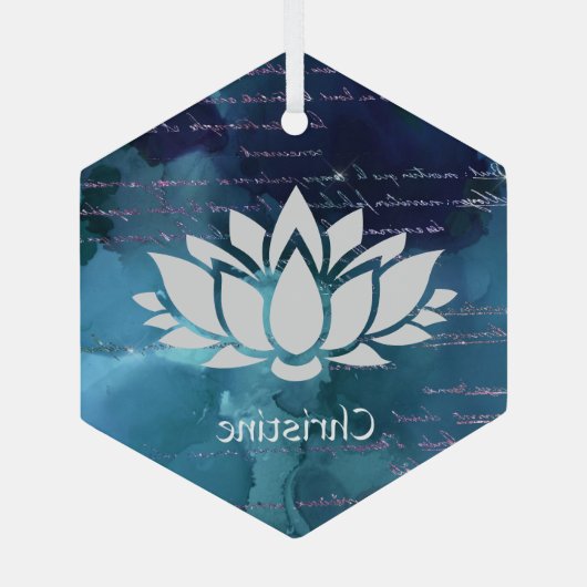 青空に咲く蓮の花と手書き ガラスオーナメント (裏面)