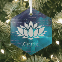 青空に咲く蓮の花と手書き ガラスオーナメント