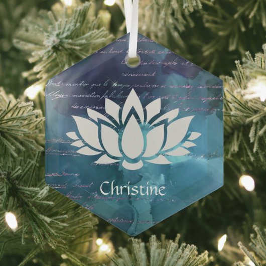 青空に咲く蓮の花と手書き ガラスオーナメント (インサイチュ)