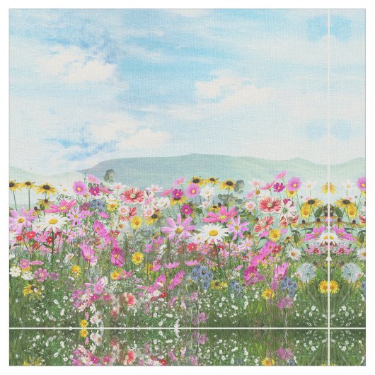 青空に咲く野草 ファブリック (クローズアップ)