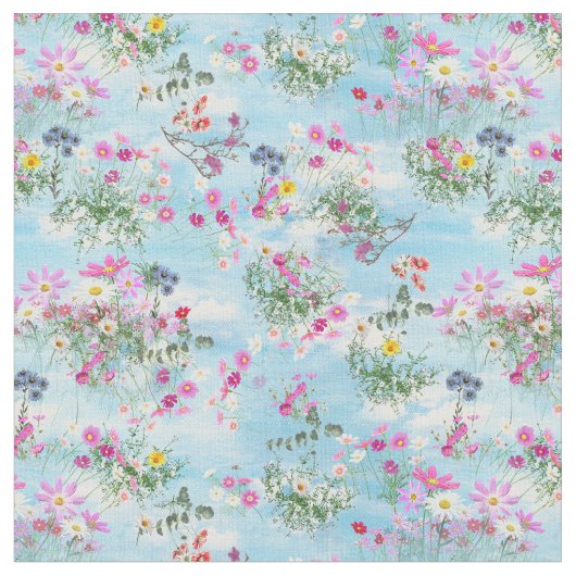 青空に咲く野草 ファブリック (クローズアップ)