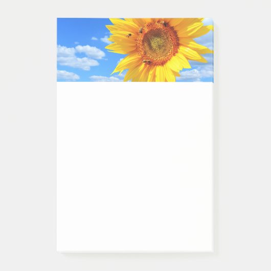 青空に咲く黄色のひまわりとミツバチ – Summer Day ポストイット (正面)