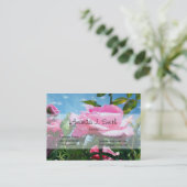 青空に華やかなピンクのバラの花プロフェッショア 名刺 (スタンド正面)