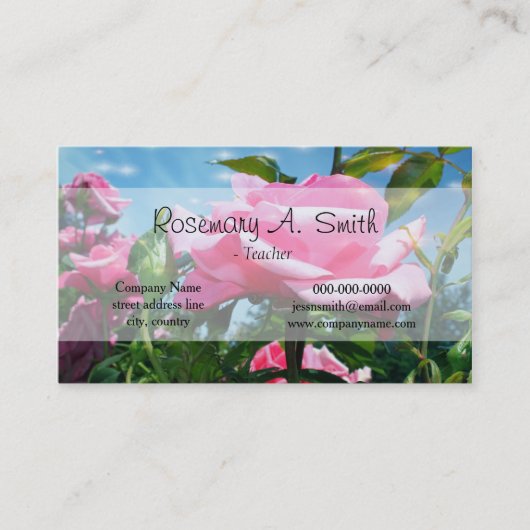 青空に華やかなピンクのバラの花プロフェッショア 名刺 (正面)