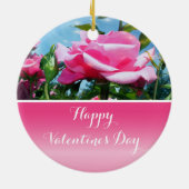 青空に華やかなピンクのバラ。バレンタイン セラミックオーナメント (裏面)