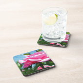 青空に華やかなピンクのバラ。花の写真 コースター (右側)