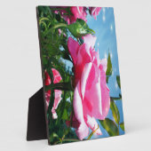 青空に華やかなピンクのバラ。花の写真 フォトプラーク (側面)