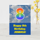 青空に雲と虹模様の「8」誕生日# カード (黄色い花)