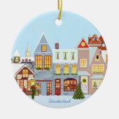 青空のクリスマスタウンハウス セラミックオーナメント (正面)