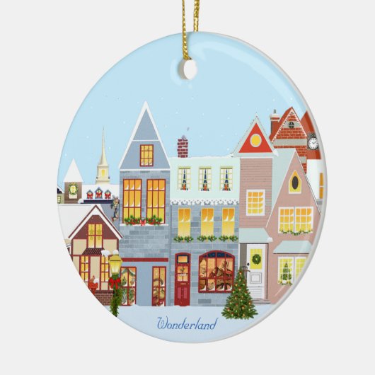 青空のクリスマスタウンハウス セラミックオーナメント (左)