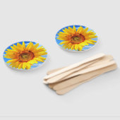 青空のハンドファンに黄色のひまわりとミツバチ ハンドファン (組立なし)