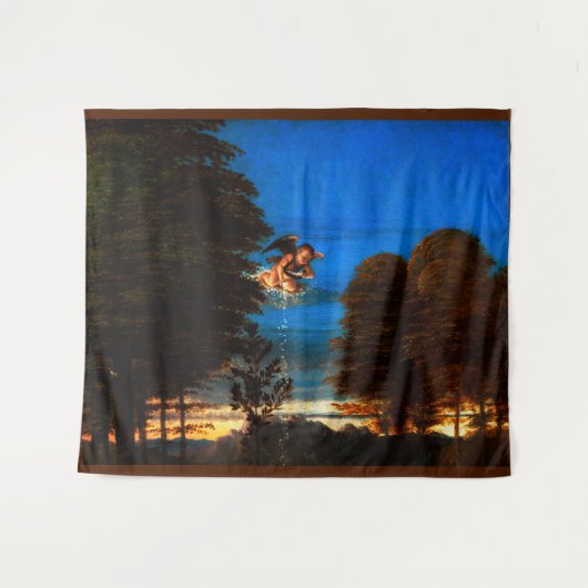 青空のプットが白い花の滝を注ぐ タペストリー (正面(横))