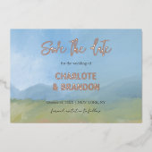 青空のペイント風景 ウェディング セーブ・ザ・デート 箔招待状 (正面)