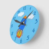 青空のマンガロケット ラウンド壁時計 (傾斜)