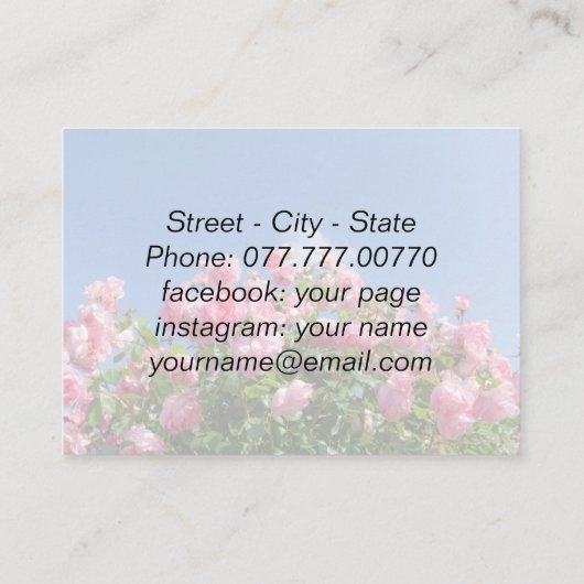 青空の下のピンクのバラの茂みカスタム、 名刺 (裏面)