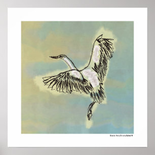 青空の元のDecoの絵画のプリントを飛ばしている鳥 ポスター