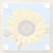 青空の太陽に対する黄色のひまわり – 夏 ガラスコースター (裏面)