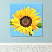 青空の太陽に対する黄色のひまわり – 夏 キャンバスプリント (インサイチュ (ウッドフロア))