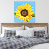 青空の太陽に対する黄色のひまわり – 夏 キャンバスプリント (インサイチュ (寝室))