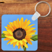青空の太陽に対する黄色のひまわり – 夏 キーホルダー (裏面)