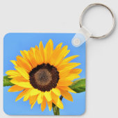 青空の太陽に対する黄色のひまわり – 夏 キーホルダー (裏面)