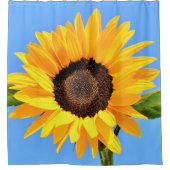 青空の太陽に対する黄色のひまわり – 夏 シャワーカーテン (正面)