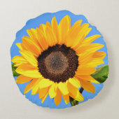 青空の太陽に対する黄色のひまわり – 夏 ラウンドクッション (裏面)