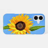 青空の太陽に照らされた黄色のひまわり iPhone 16ケース (裏面横)