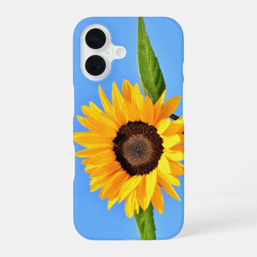 青空の太陽に照らされた黄色のひまわり iPhone 16ケース (裏面)