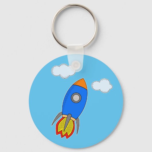 青空の宇宙ロケット キーホルダー (正面)